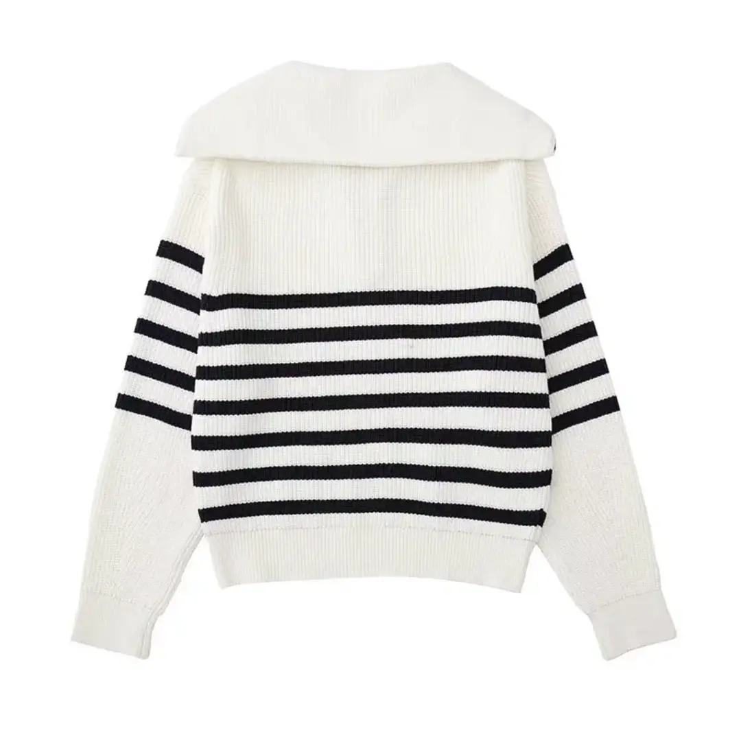 Nordic Zip Up Stripe Sweater Artisio