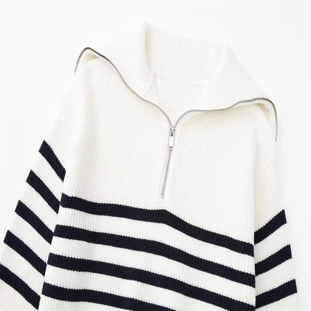Nordic Zip Up Stripe Sweater Artisio