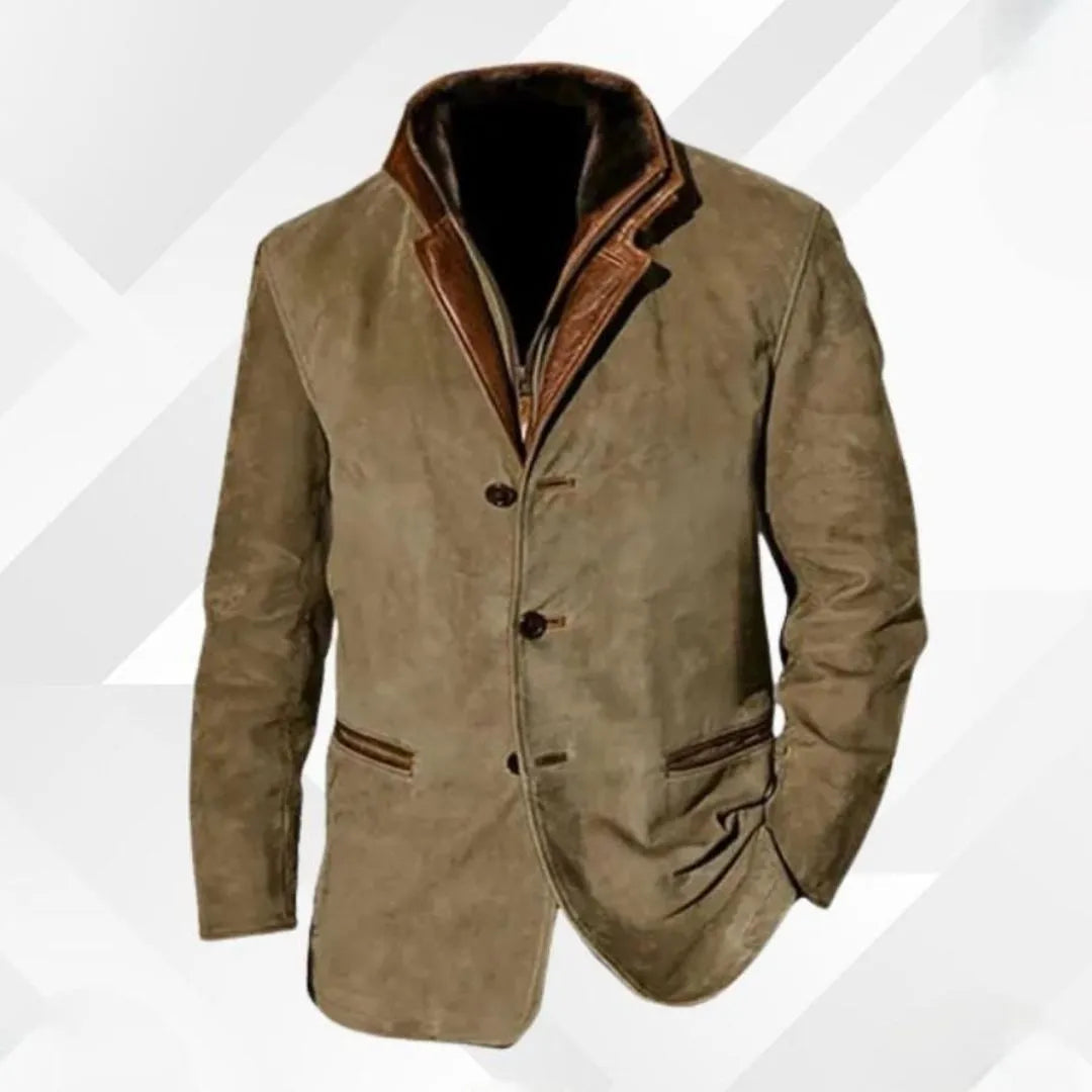 Oscar Leather-Trim Collar Suede Blazer Jacket Artisio