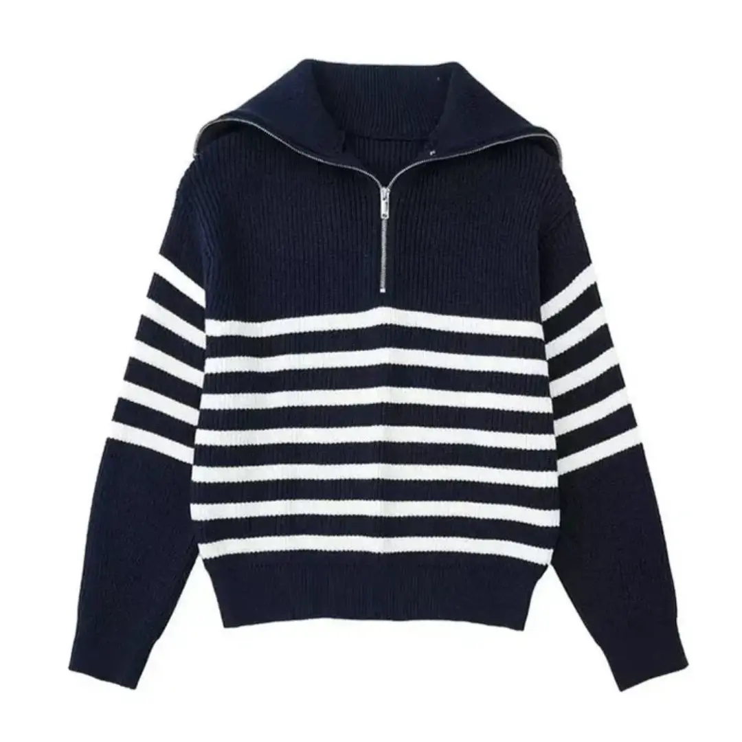 Nordic Zip Up Stripe Sweater Artisio