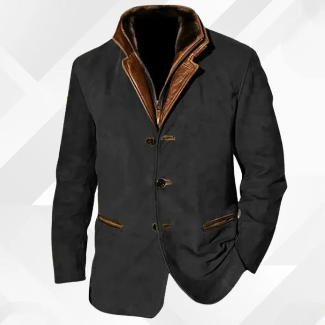 Oscar Leather-Trim Collar Suede Blazer Jacket Artisio