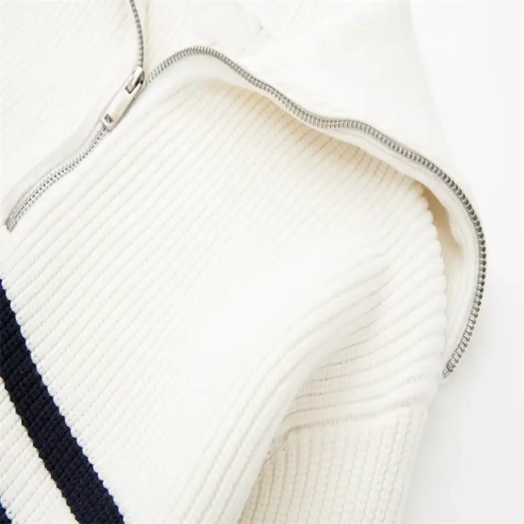 Nordic Zip Up Stripe Sweater Artisio