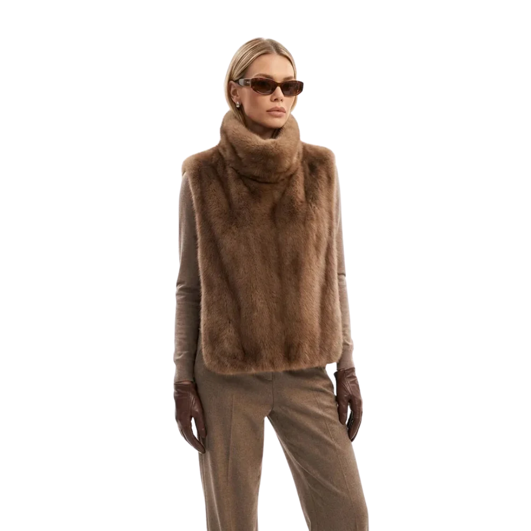 AT | Donna High-Collar Faux Fur Vest