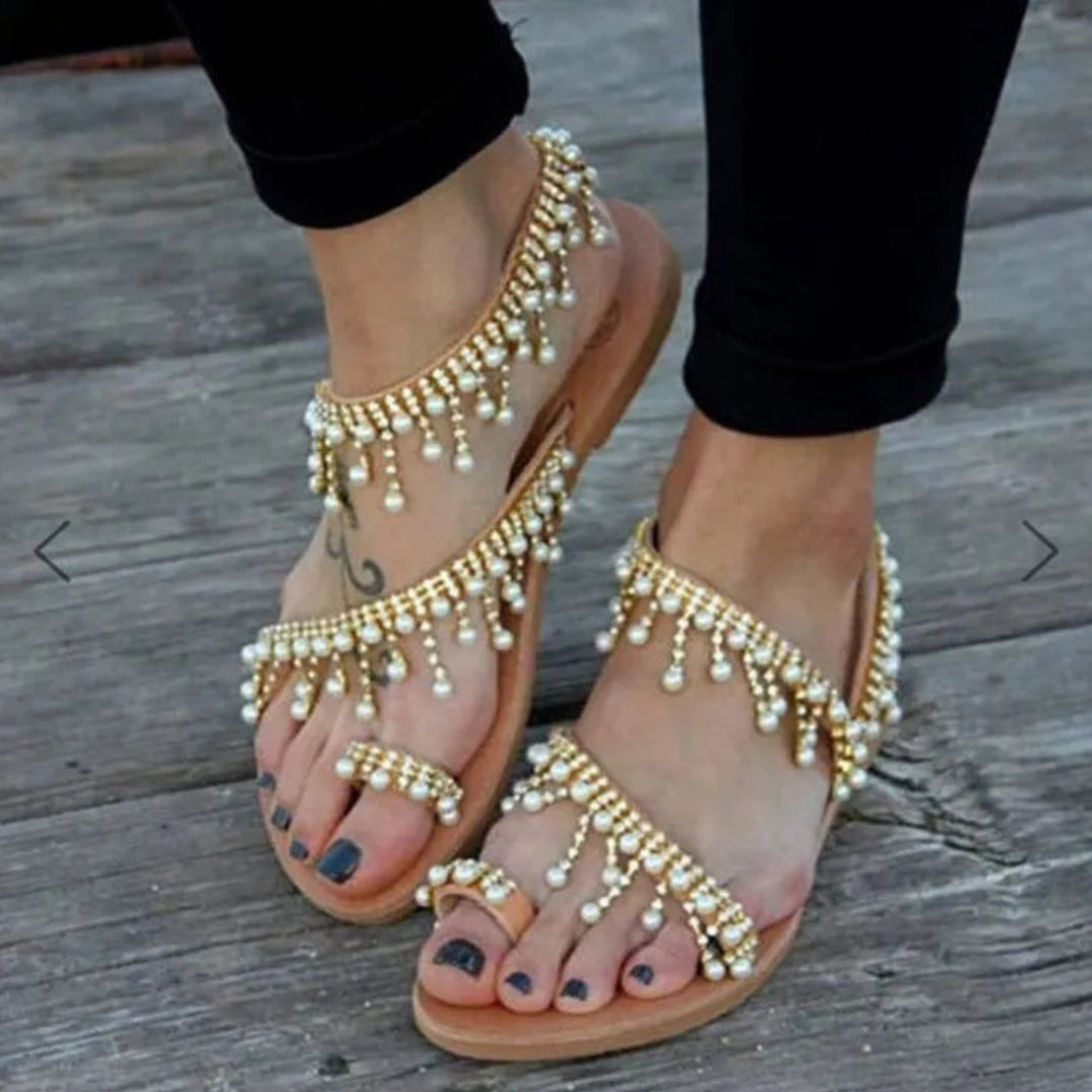 Abigail Toe Loop Beaded Fringe Strap Sandals Artisio