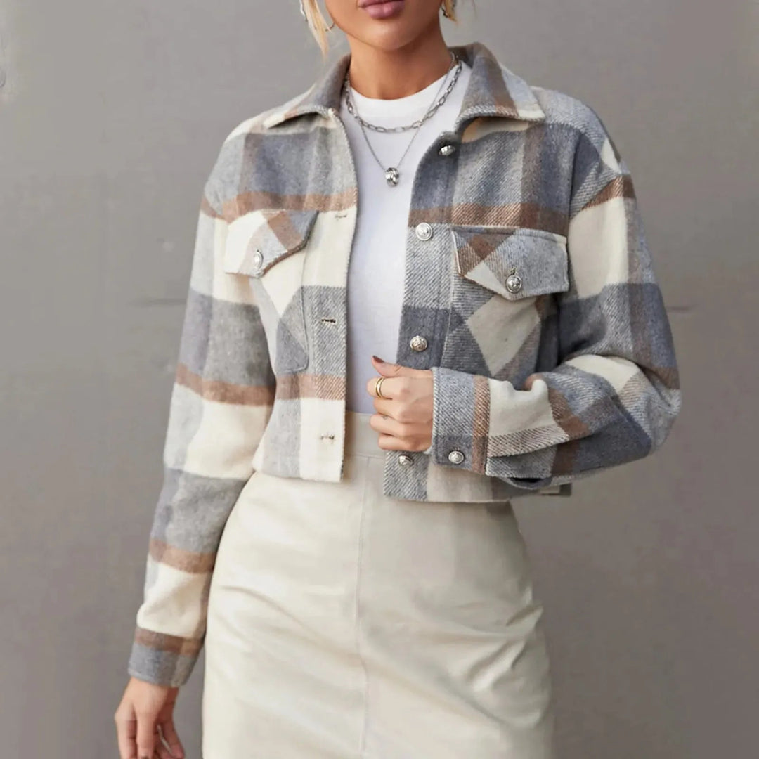 Addison Button-Up Cropped Plaid Jacket Artisio