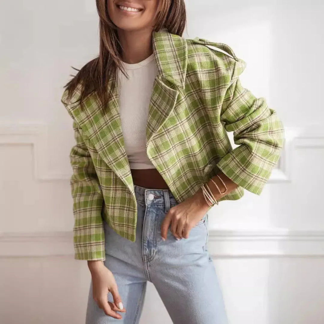 Ariana Wool Cropped Plaid Jacket Artisio