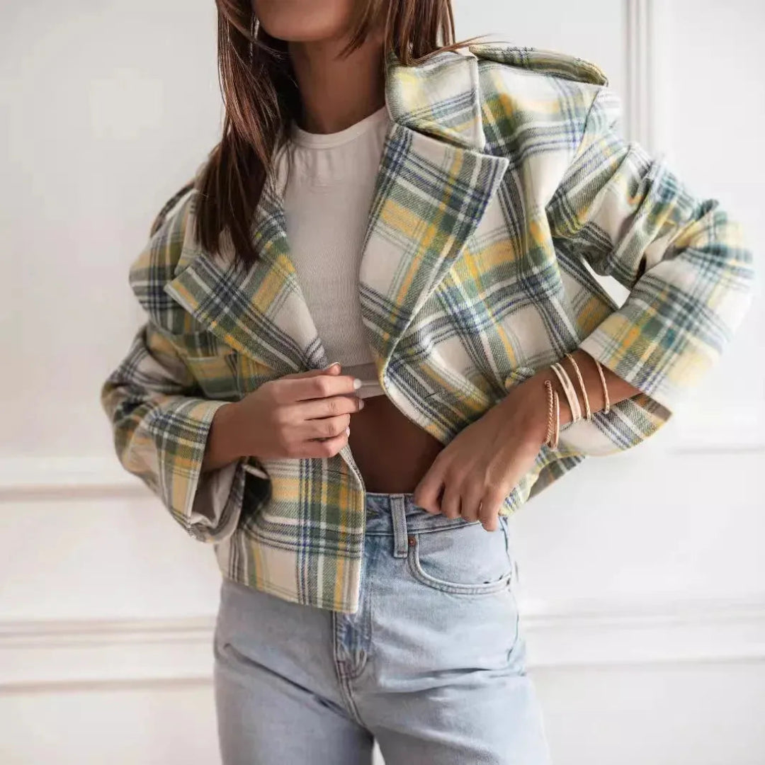Ariana Wool Cropped Plaid Jacket Artisio