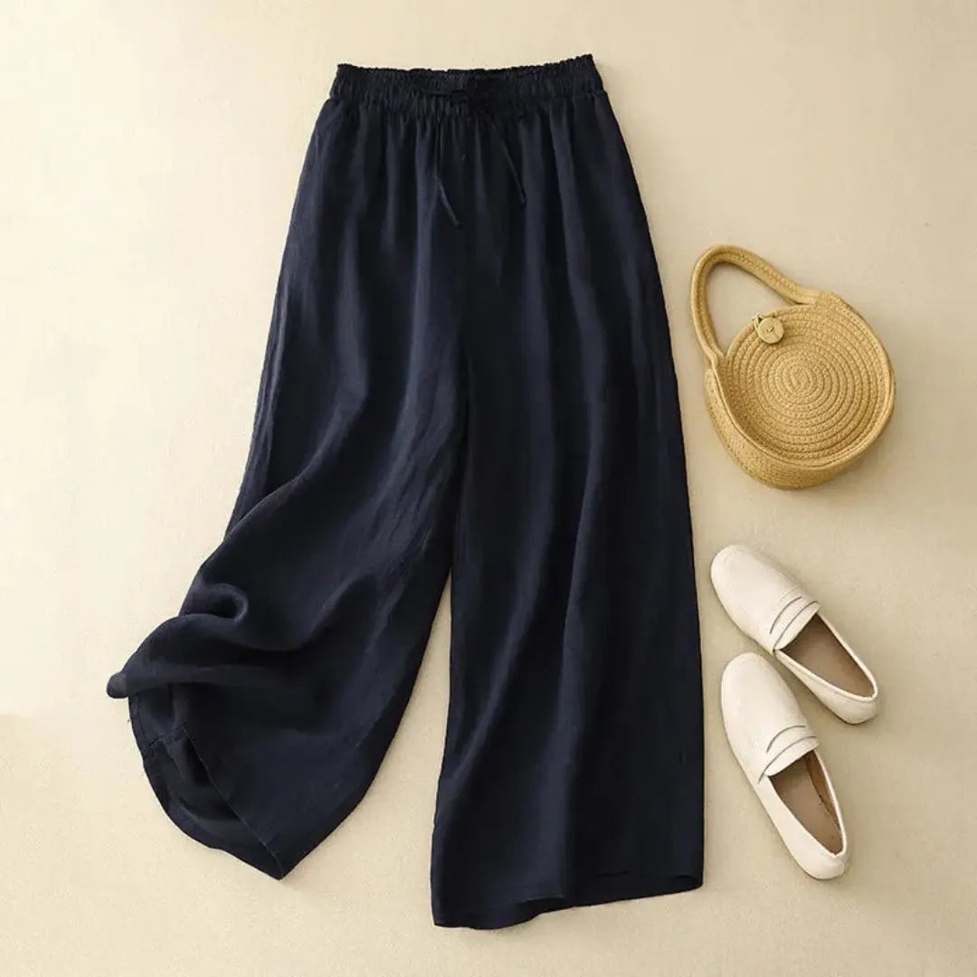 Ava High-Waist Drawstring Wide-Leg Linen Pants Artisio