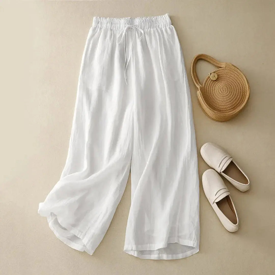 Ava High-Waist Drawstring Wide-Leg Linen Pants Artisio