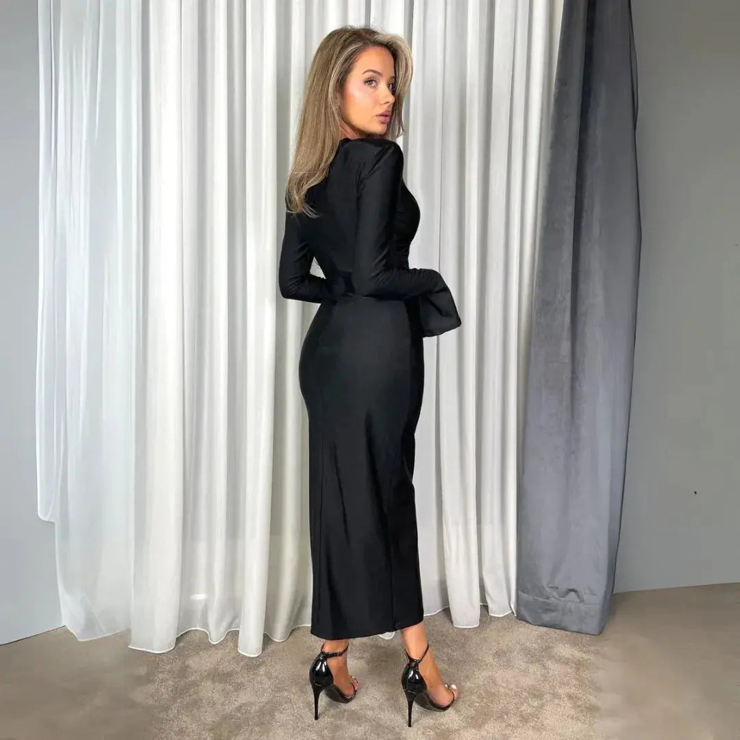 Bianca Embellished Cut-Out V-Neck Midi Dress Artisio