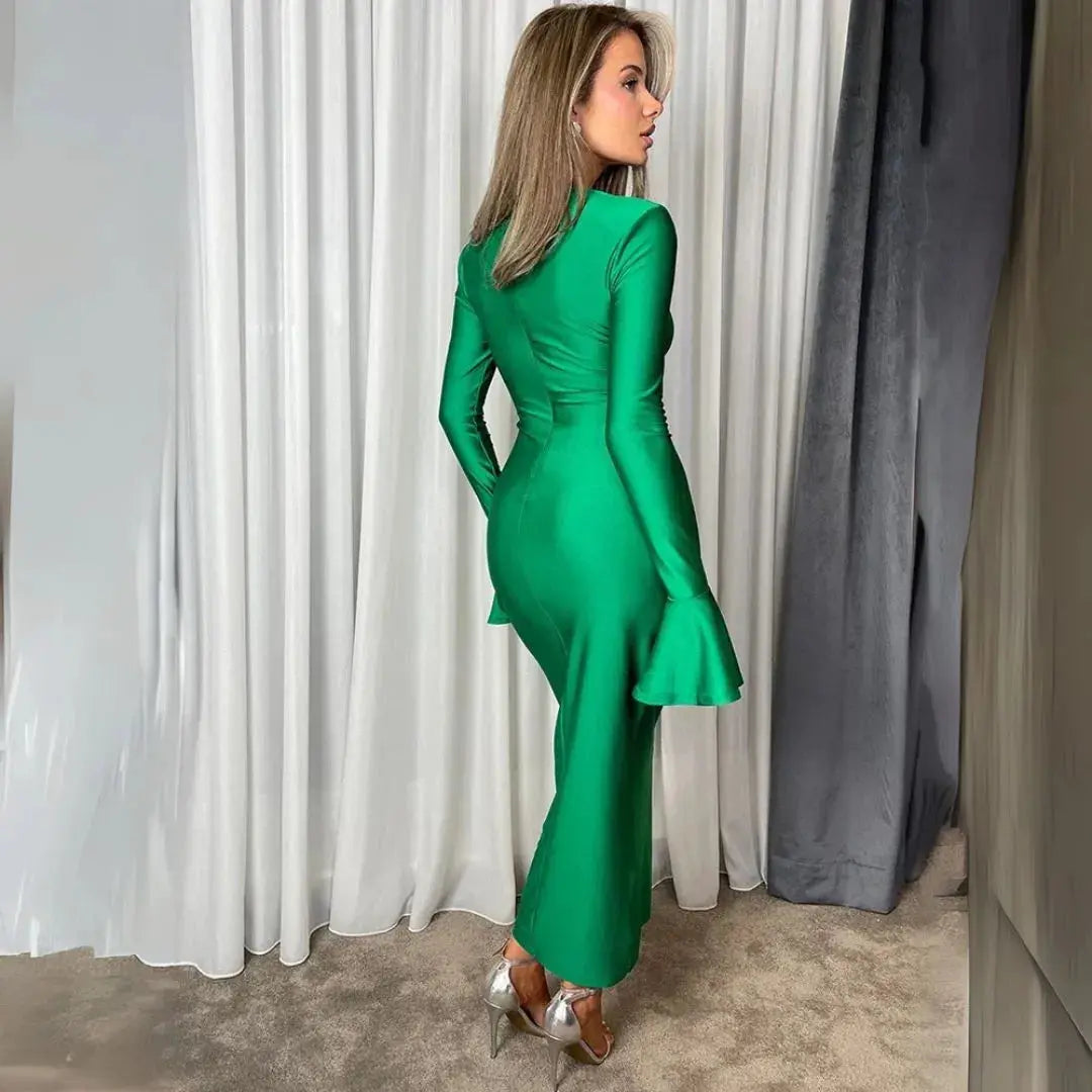 Bianca Embellished Cut-Out V-Neck Midi Dress Artisio