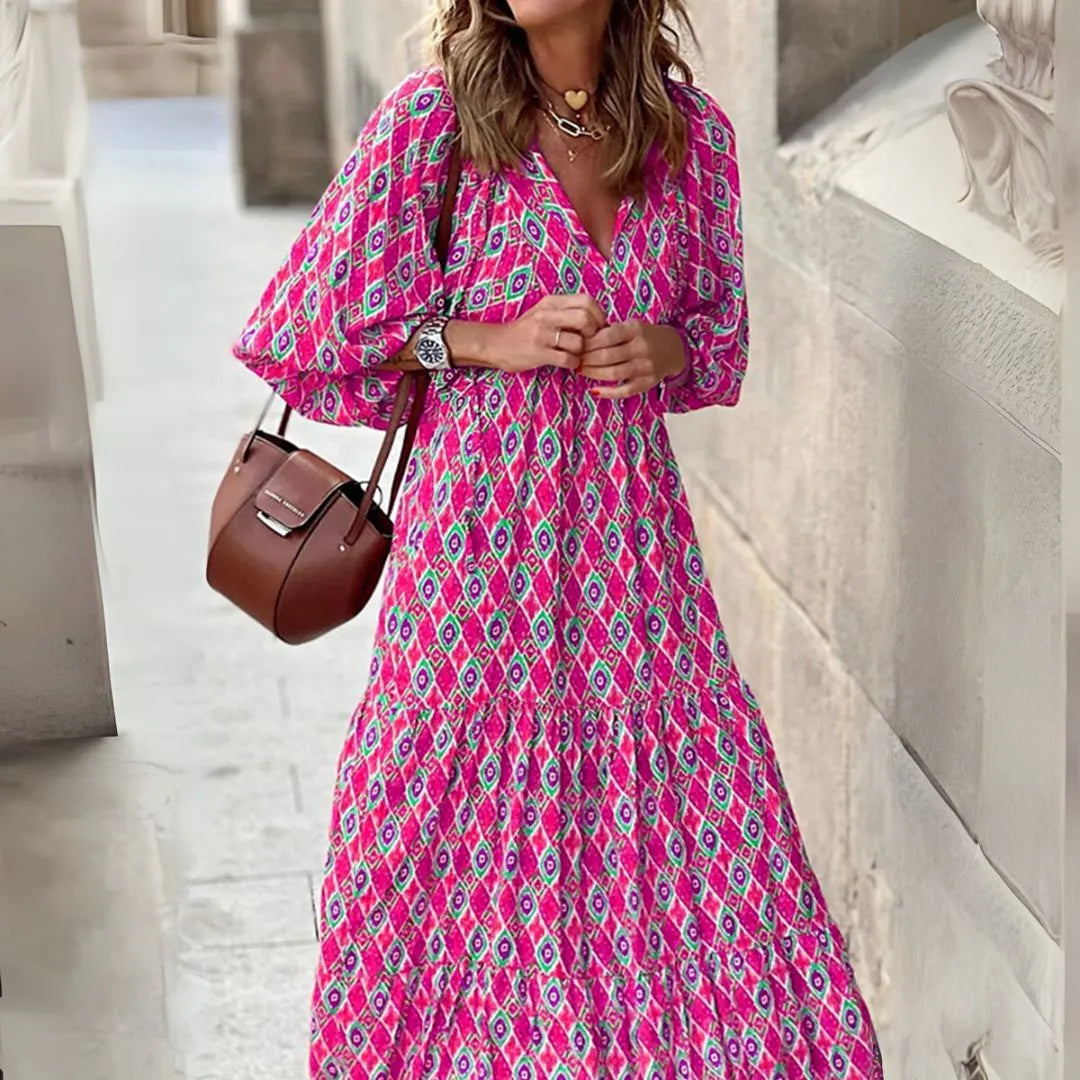 Bianca Boho Diamond Print Maxi Dress Artisio