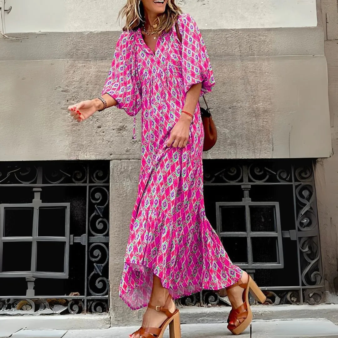 Bianca Boho Diamond Print Maxi Dress Artisio