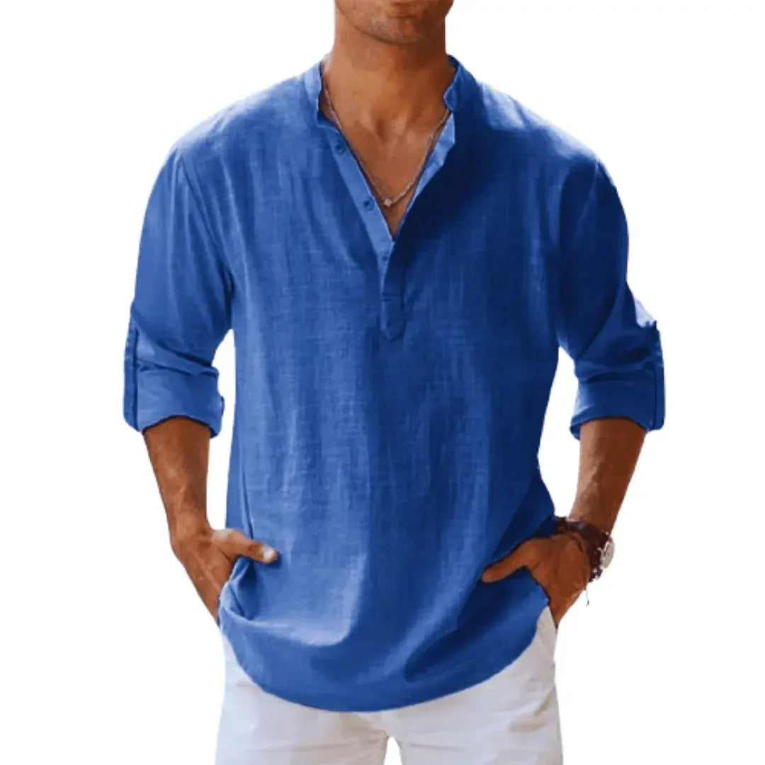 Cairo Linen Roll Up Sleeves Henley Shirt Artisio