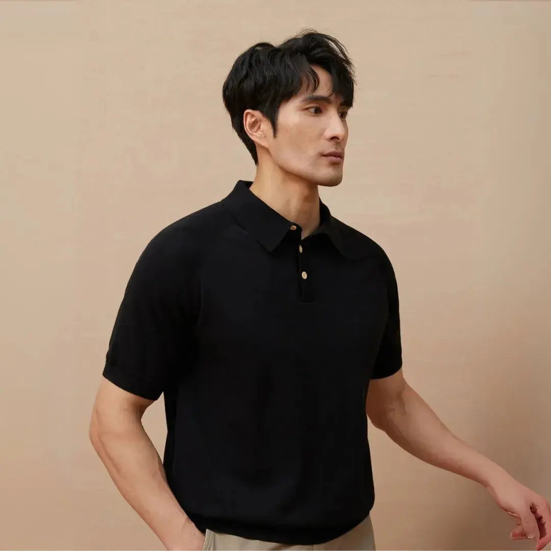 Caleb Classic Button Down Knit Polo Shirt Artisio