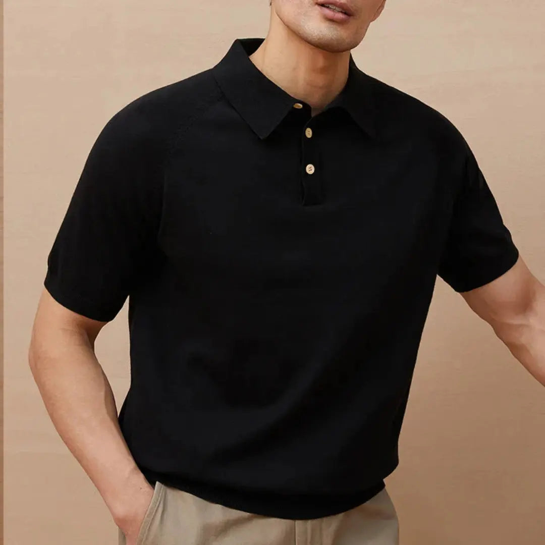 Caleb Classic Button Down Knit Polo Shirt Artisio