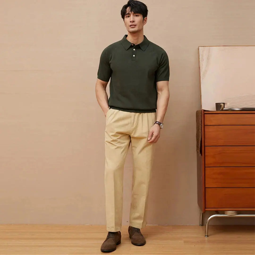 Caleb Classic Button Down Knit Polo Shirt Artisio