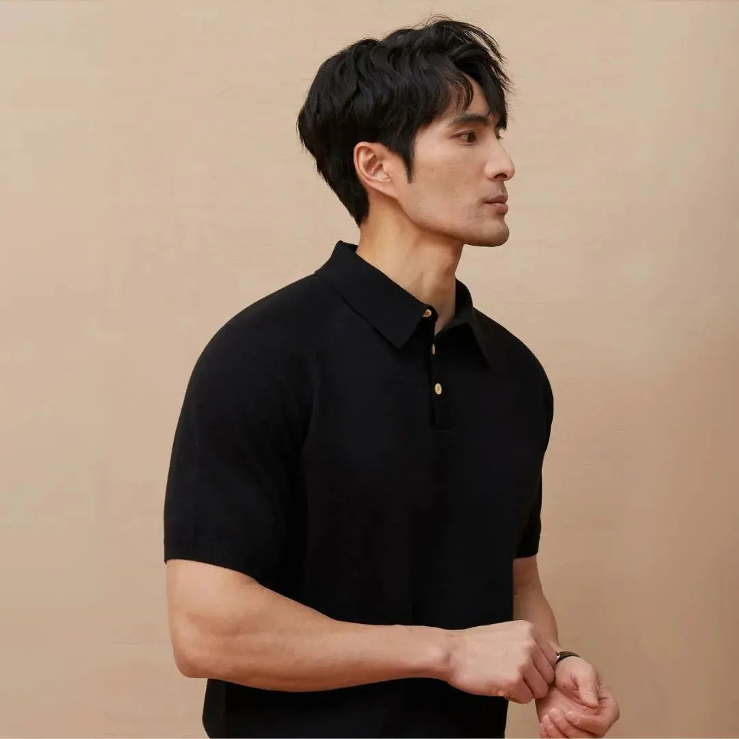 Caleb Classic Button Down Knit Polo Shirt Artisio