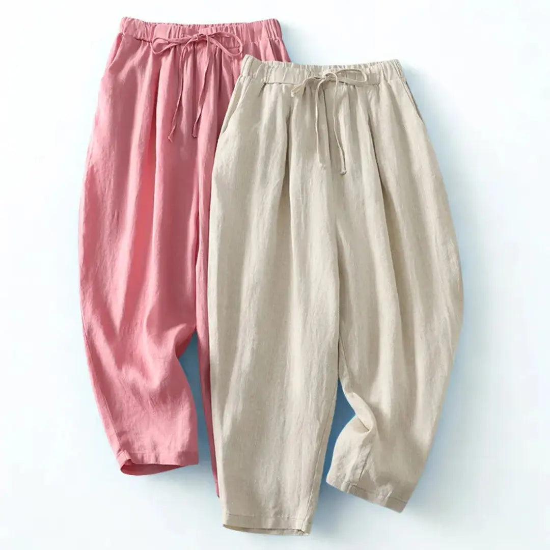 Cathy Drawstring Wide-Leg Linen Pants Artisio