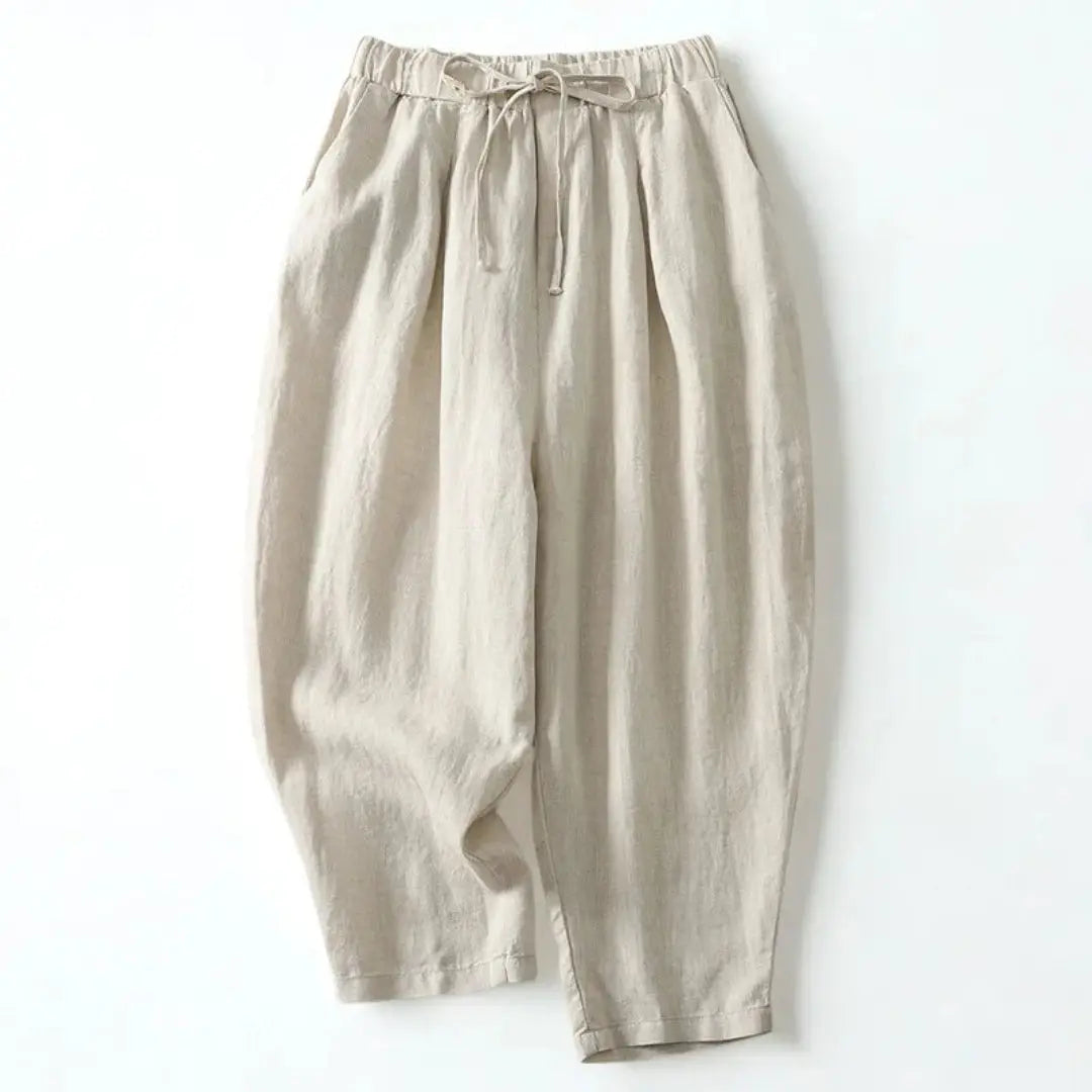 Cathy Drawstring Wide-Leg Linen Pants Artisio