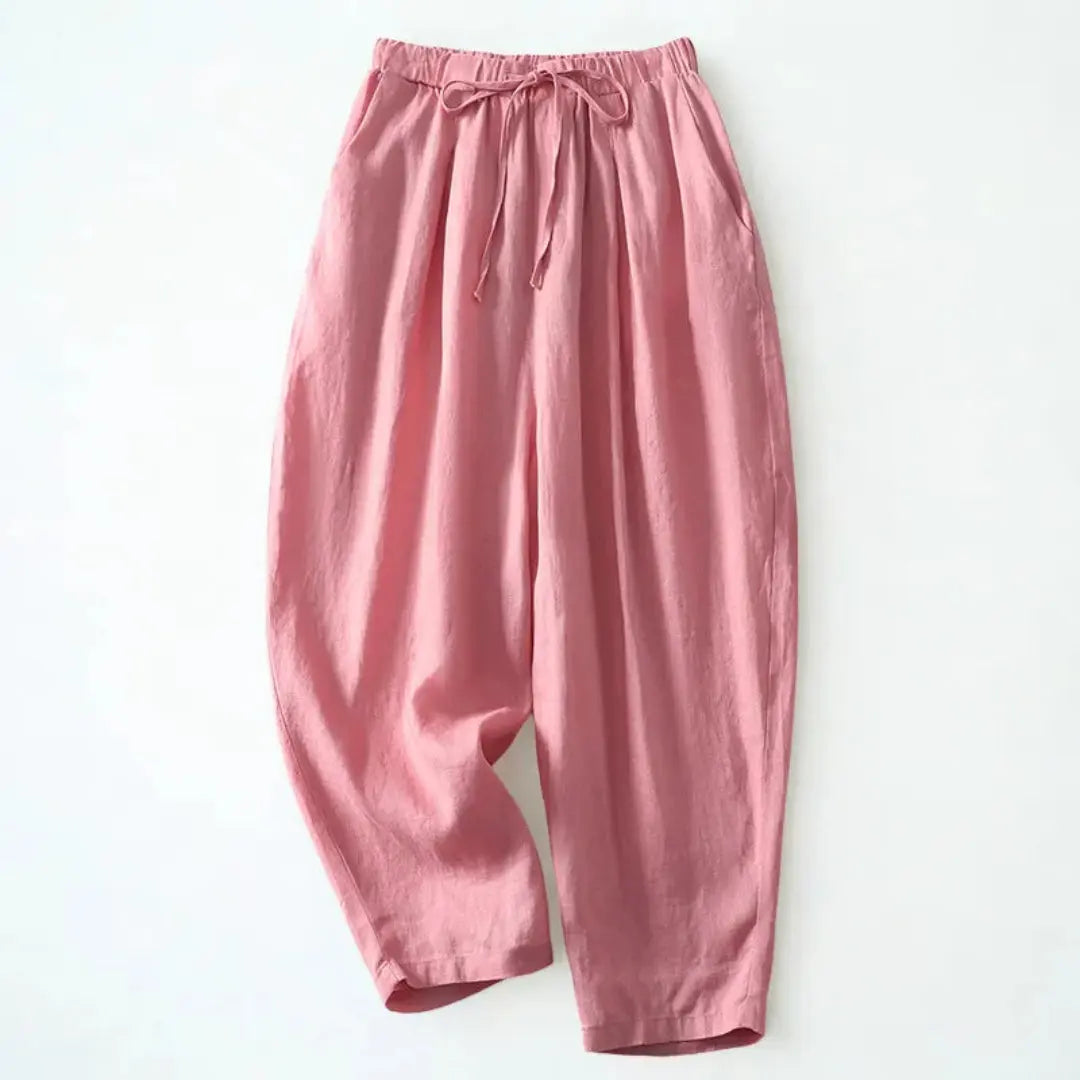 Cathy Drawstring Wide-Leg Linen Pants Artisio