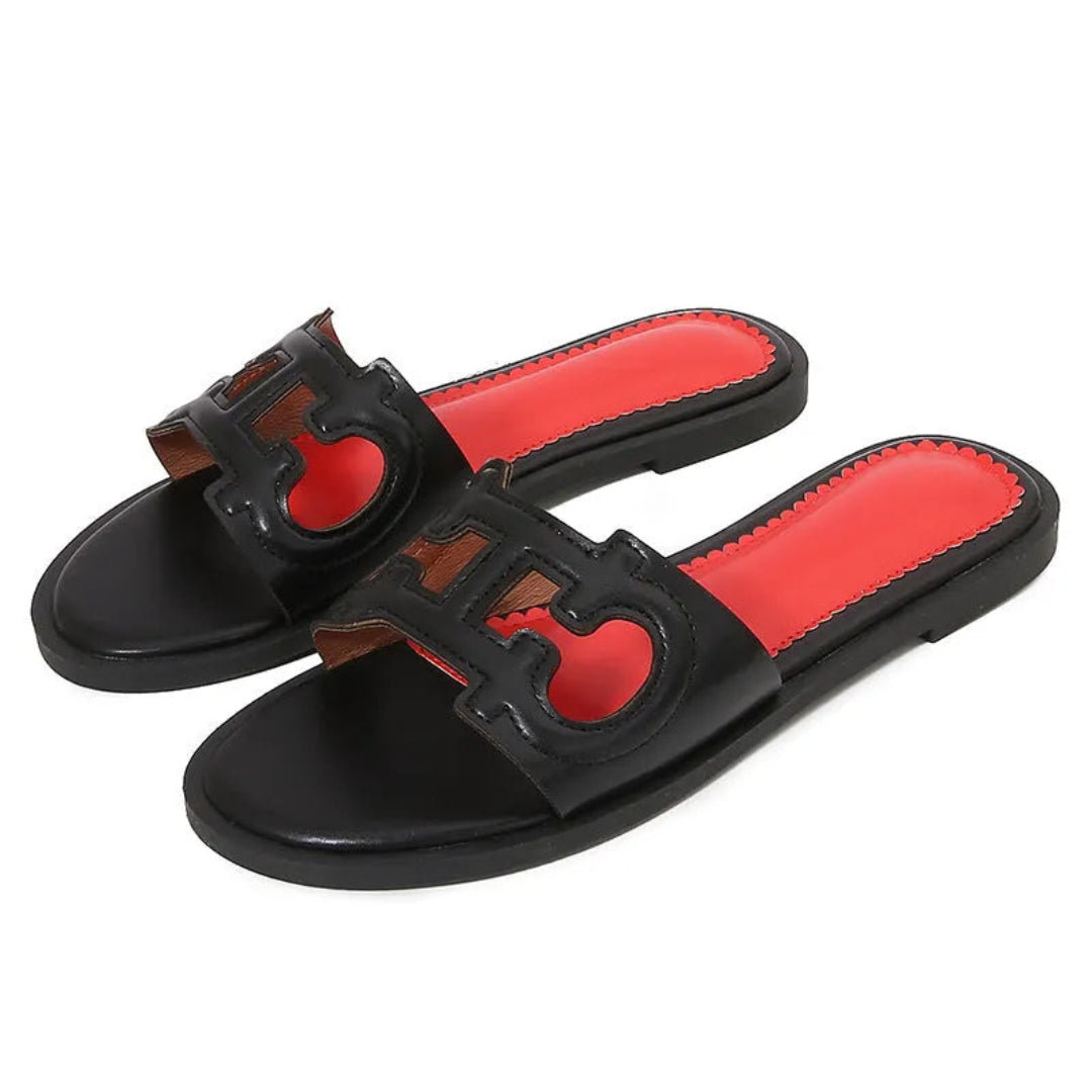 Celine Cut-Out Faux Leather Slides Artisio