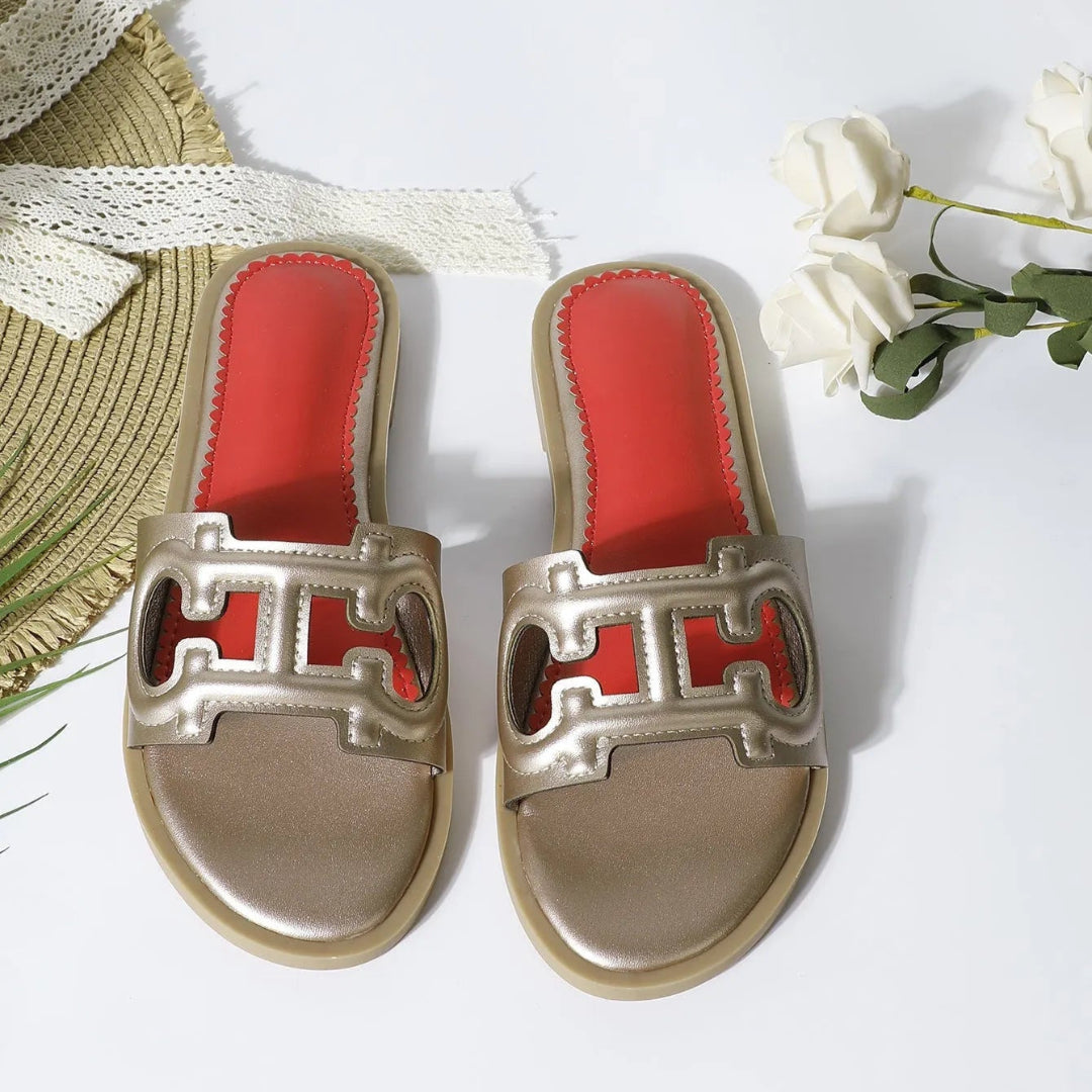 Celine Cut-Out Faux Leather Slides Artisio