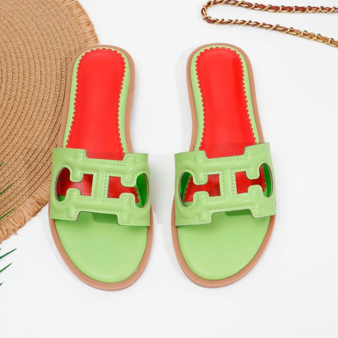 Celine Cut-Out Faux Leather Slides Artisio