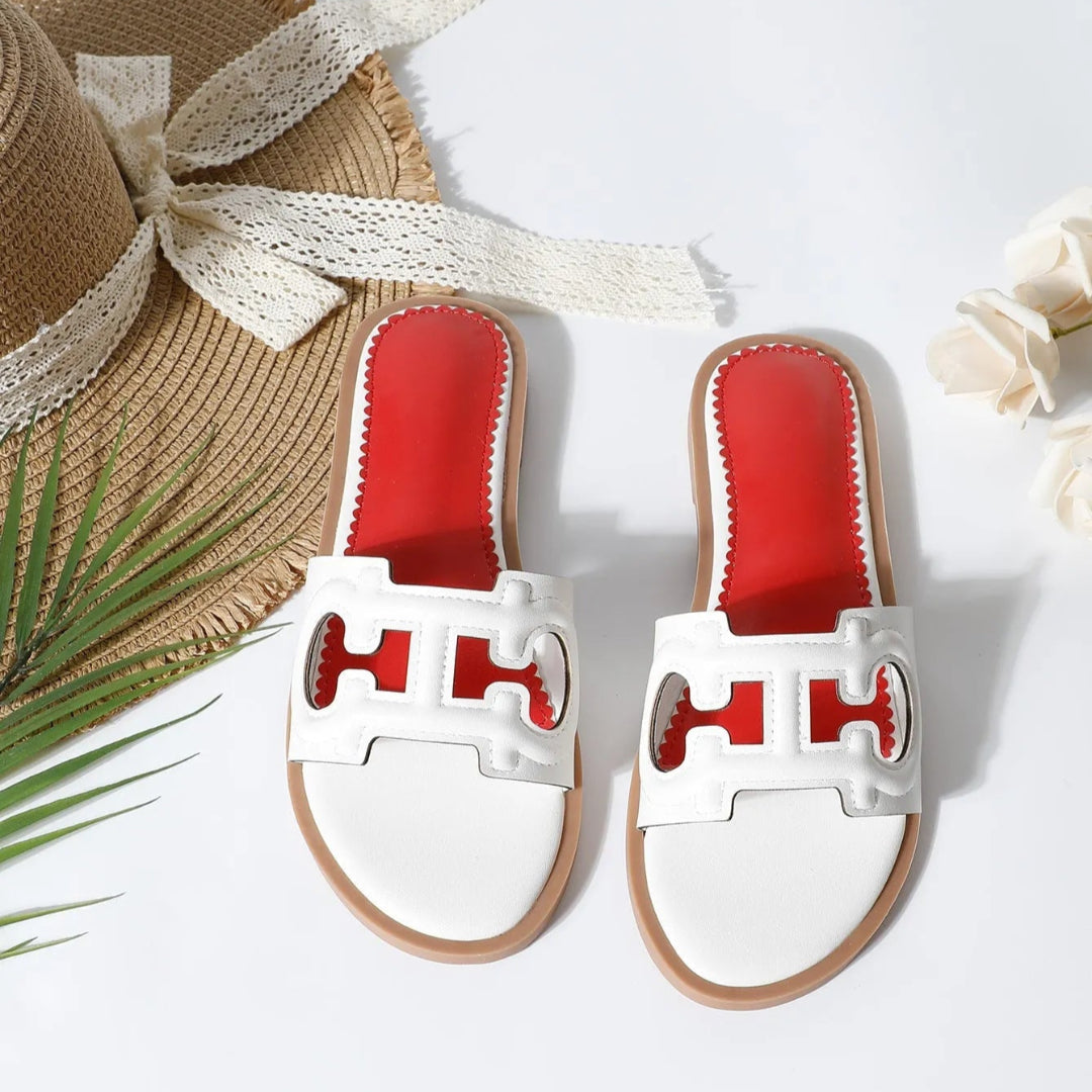 Celine Cut-Out Faux Leather Slides Artisio