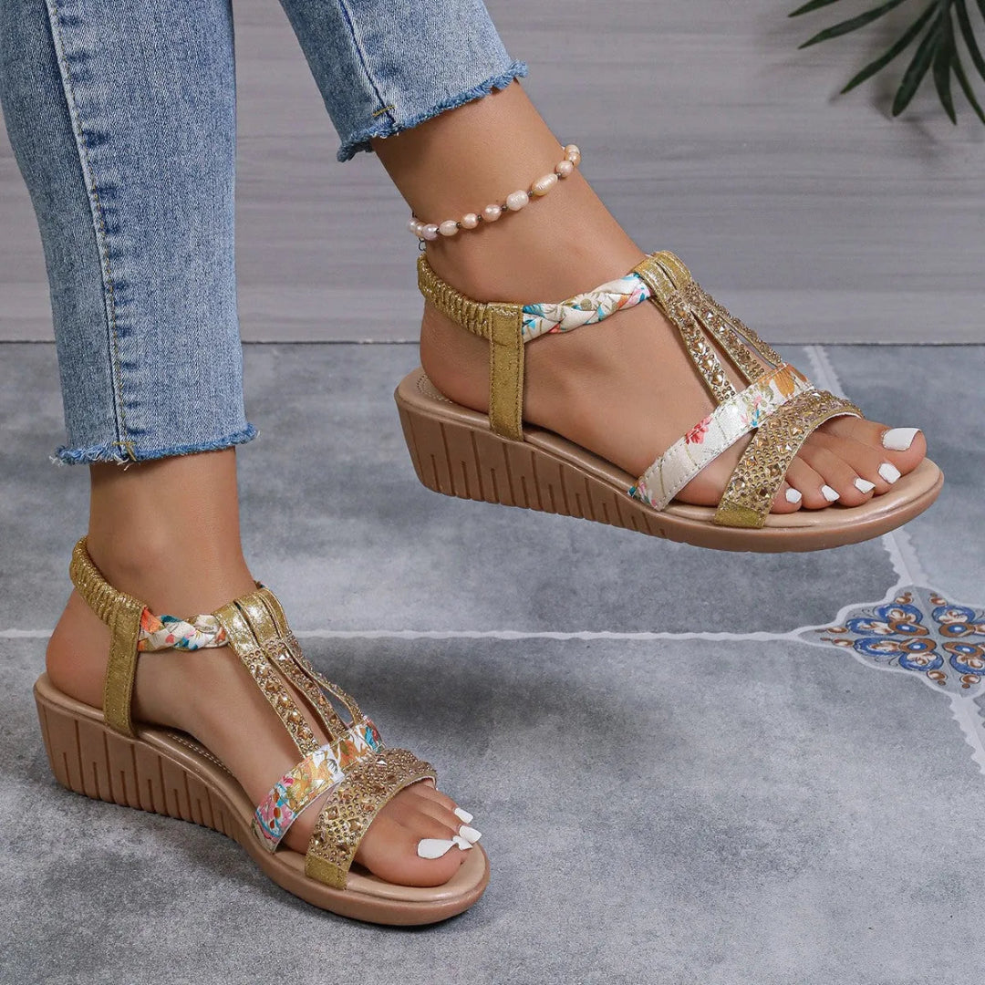 Charise T-Strap Rhinestone Braided Wedge Artisio