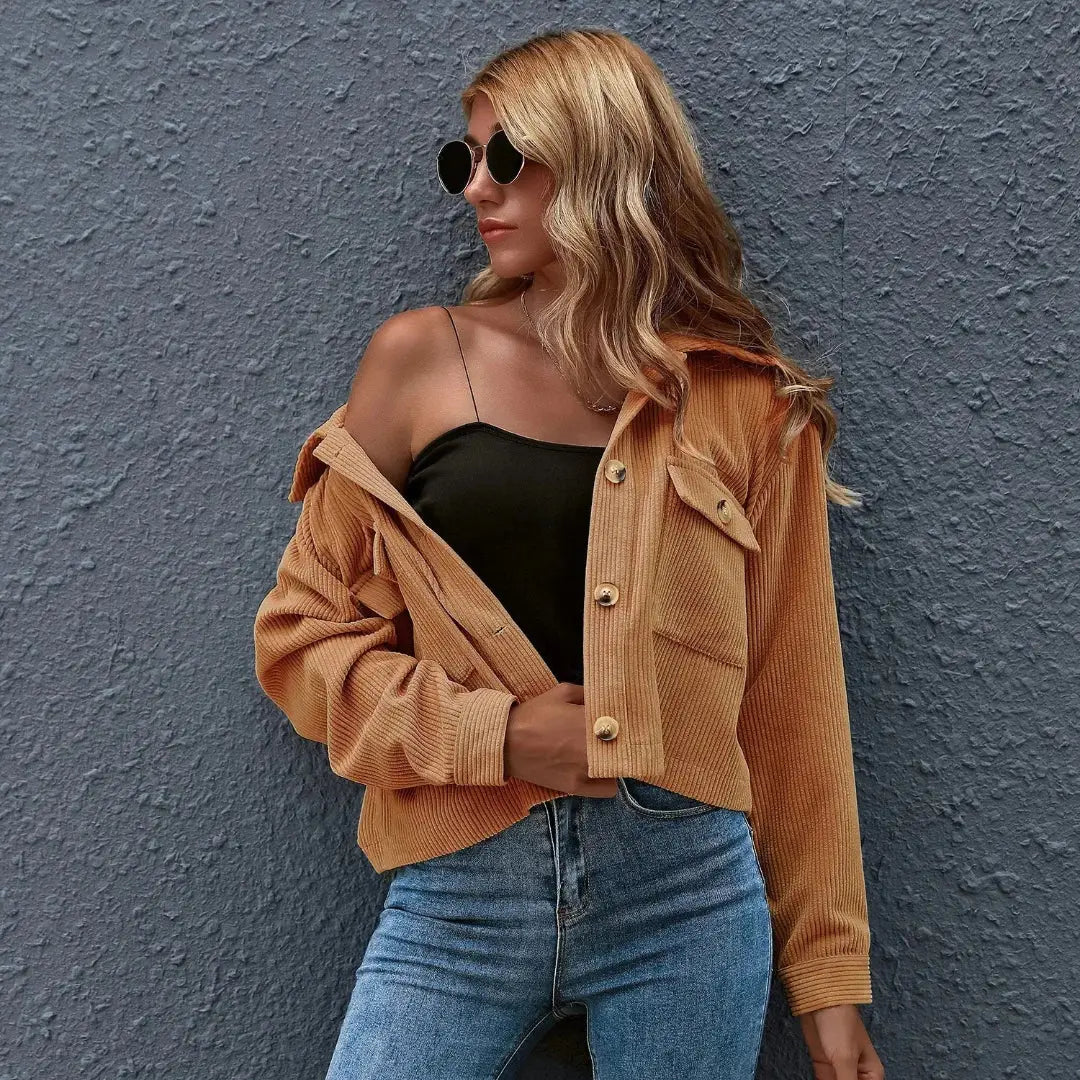 Chloe Collared Cropped Corduroy Jacket Artisio