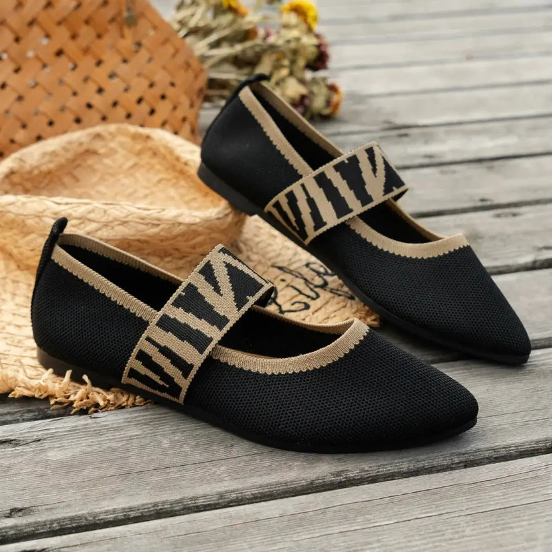 Chloe Pointed Toe Knit Mary Jane Flats Artisio
