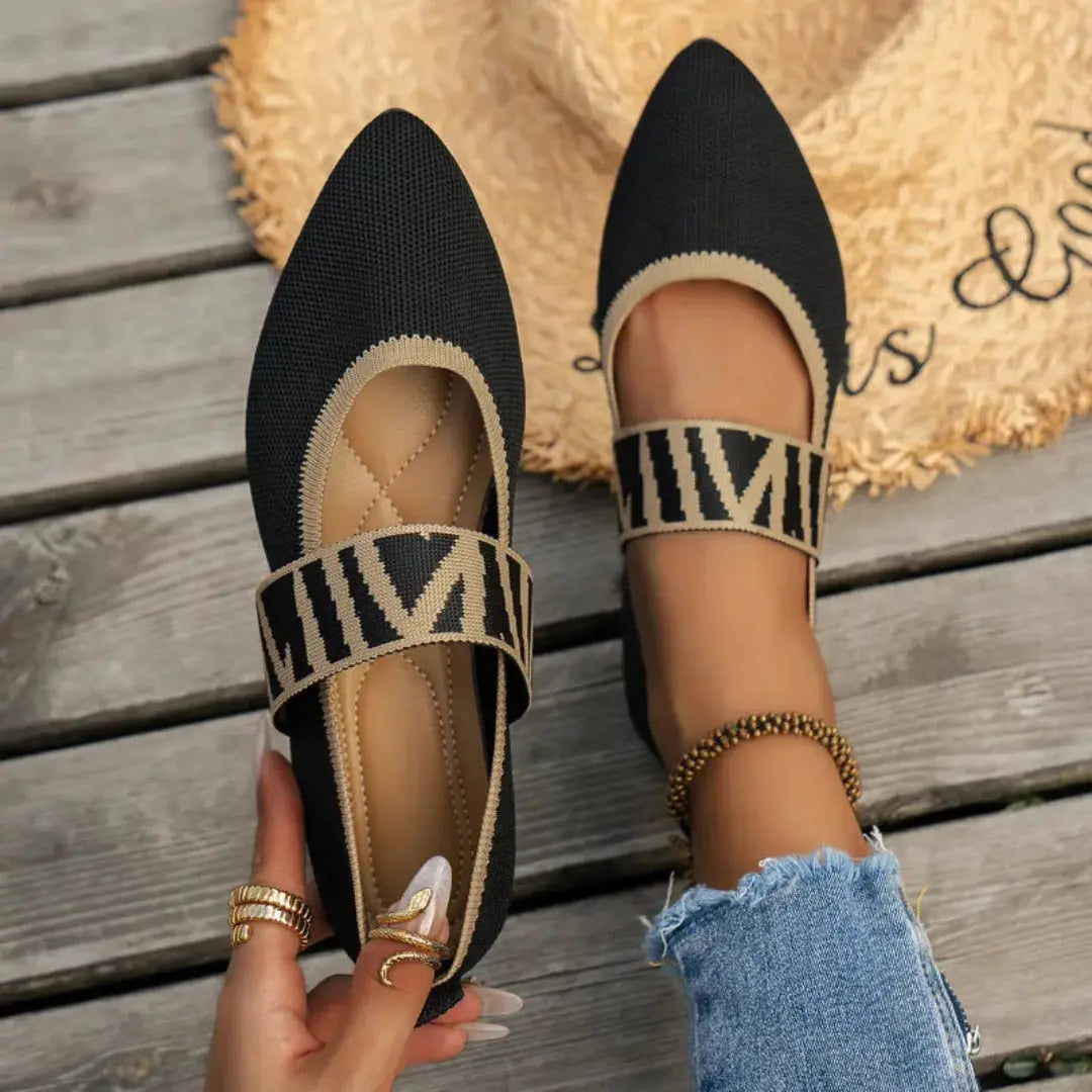 Chloe Pointed Toe Knit Mary Jane Flats Artisio