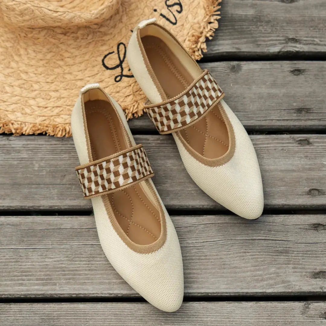 Chloe Pointed Toe Knit Mary Jane Flats Artisio