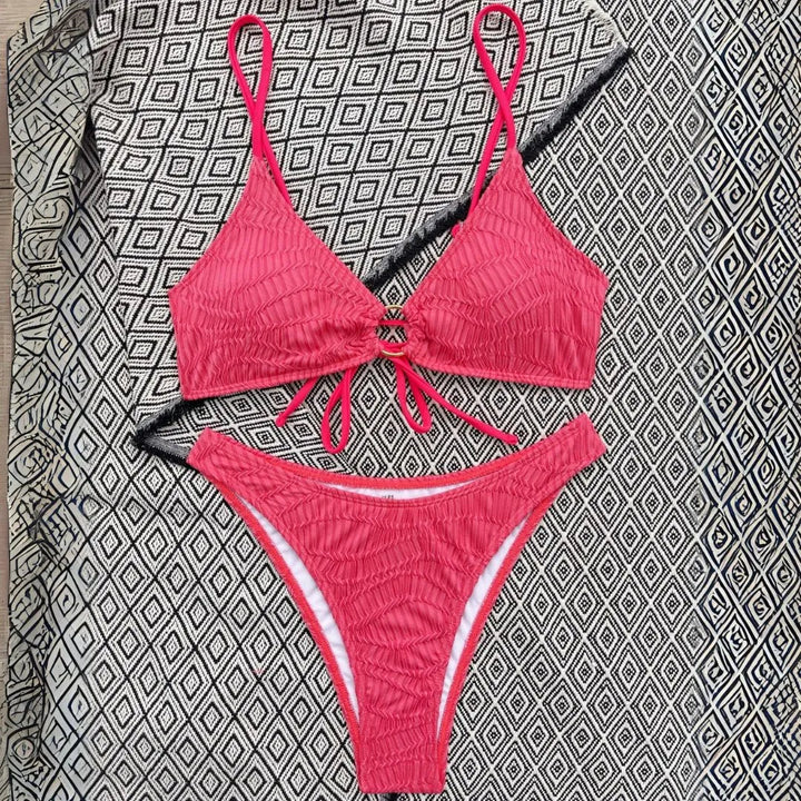 Crimson Triangle Ring Bikini Set Artisio