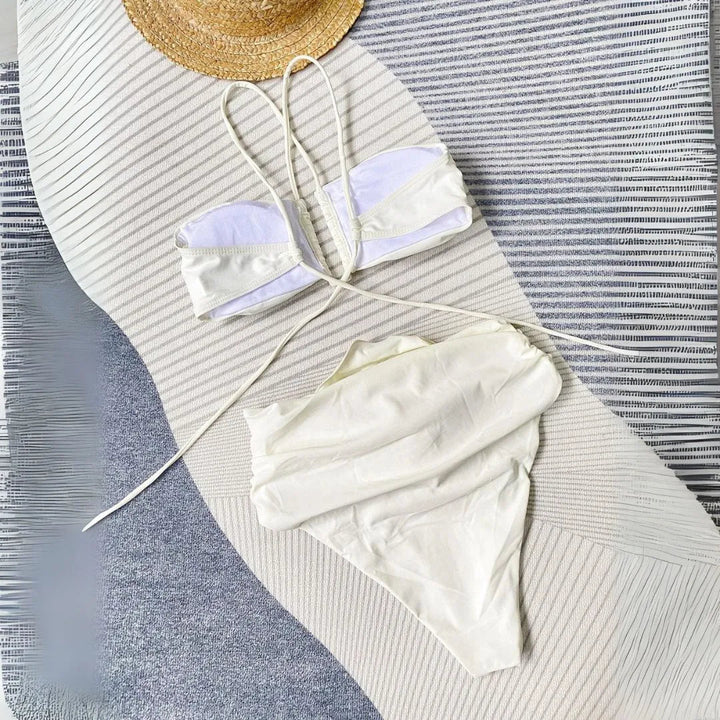 Dawn Floral Appliqué High-Waisted Halter Bikini Set Artisio