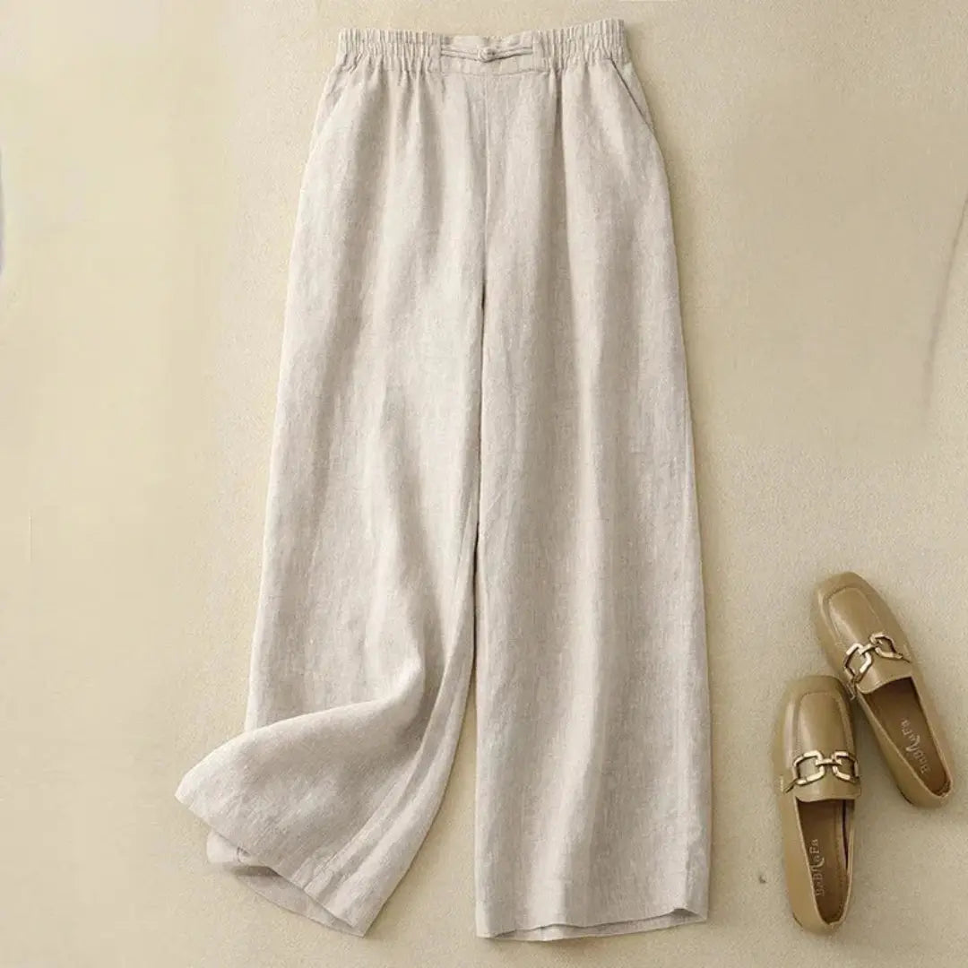 Elise Elastic Waist Wide-Leg Linen Trousers Artisio