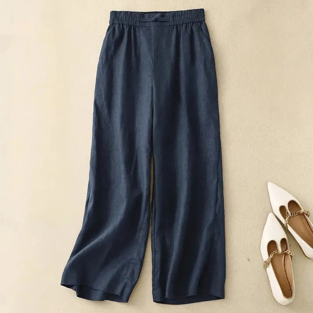 Elise Elastic Waist Wide-Leg Linen Trousers Artisio