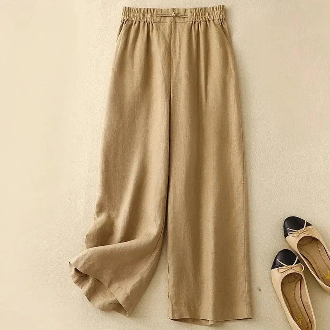 Elise Elastic Waist Wide-Leg Linen Trousers Artisio