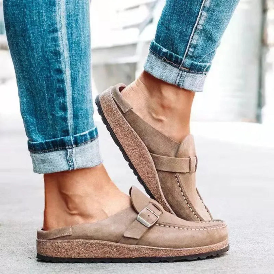 Elle Suede Buckle Mules Artisio