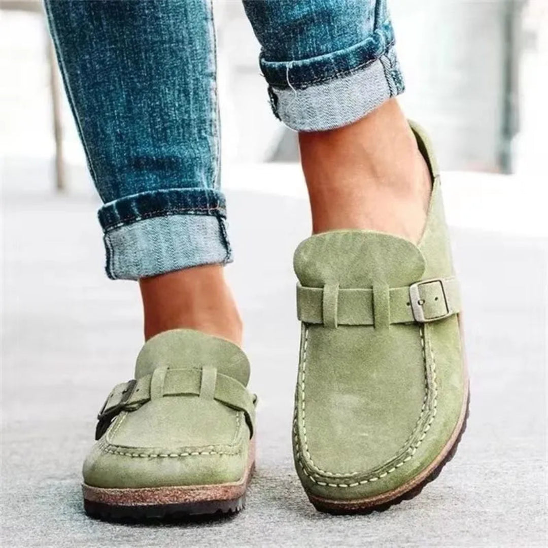 Elle Suede Buckle Mules Artisio