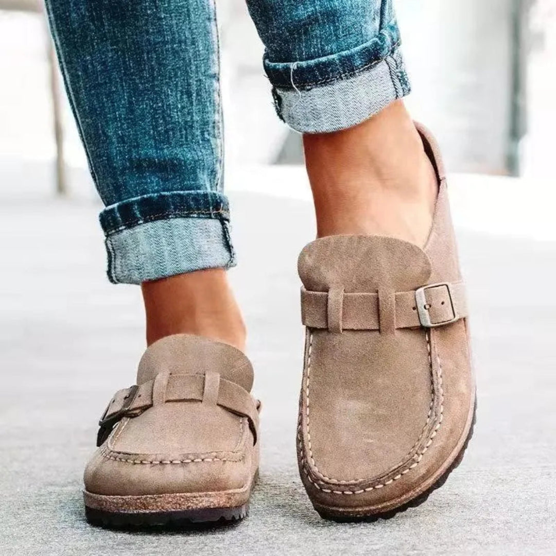Elle Suede Buckle Mules Artisio