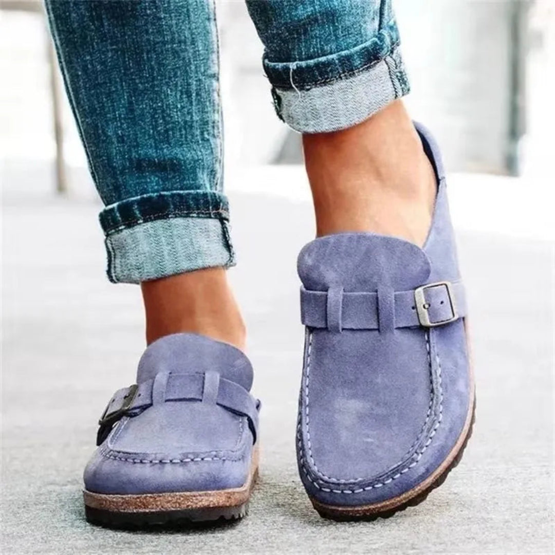 Elle Suede Buckle Mules Artisio