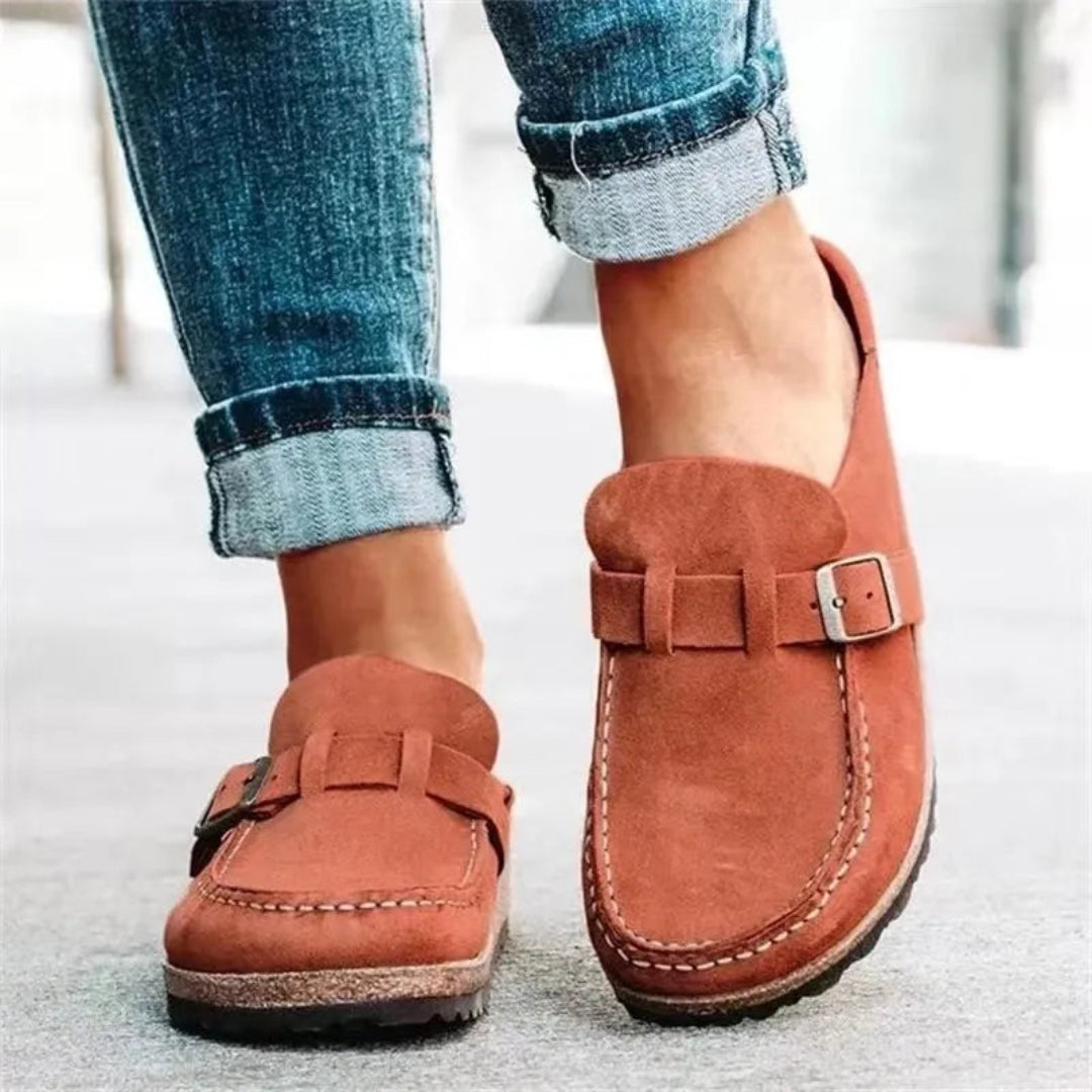 Elle Suede Buckle Mules Artisio