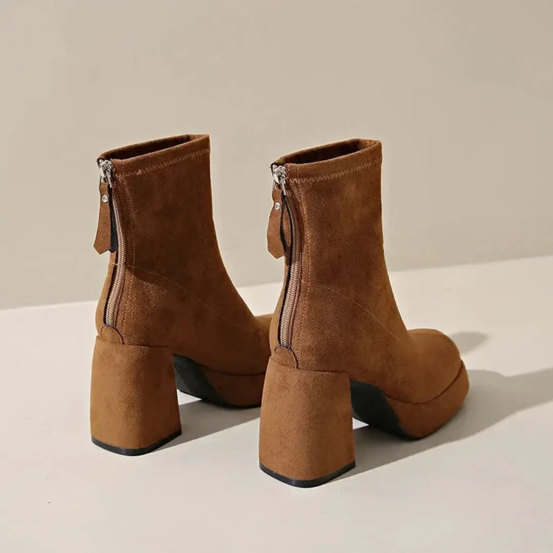 Eloise Suede Block Heel Zip-Up Ankle Boots Artisio