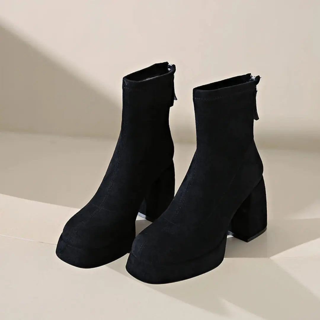 Eloise Suede Block Heel Zip-Up Ankle Boots Artisio