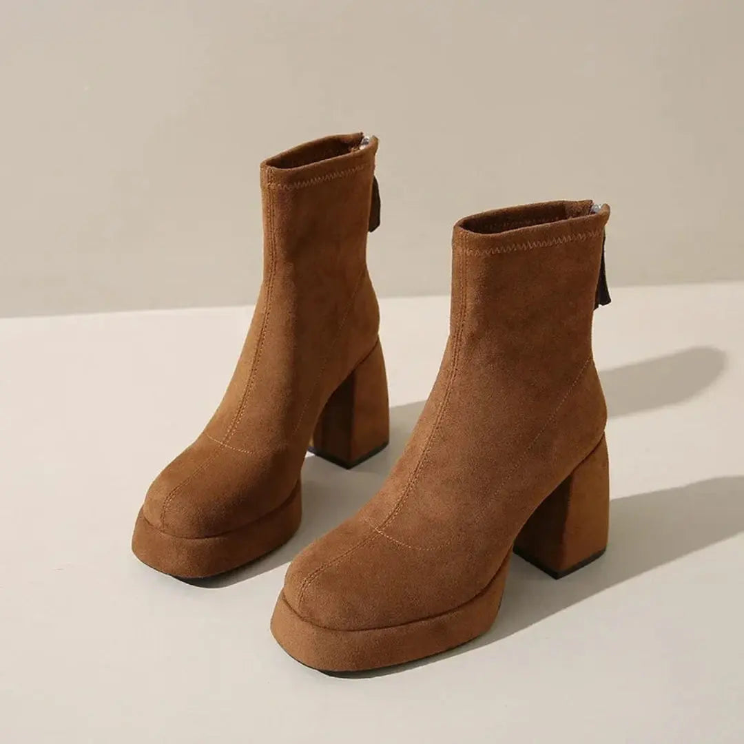 Eloise Suede Block Heel Zip-Up Ankle Boots Artisio