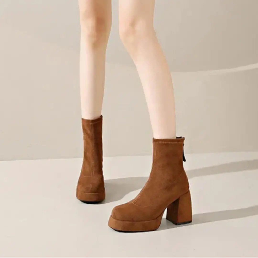 Eloise Suede Block Heel Zip-Up Ankle Boots Artisio