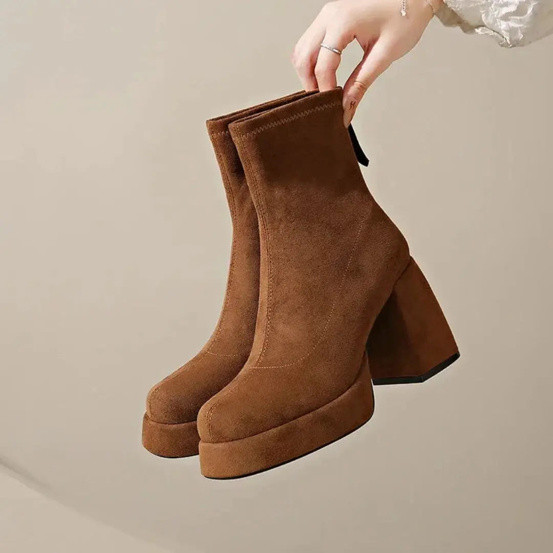 Eloise Suede Block Heel Zip-Up Ankle Boots Artisio
