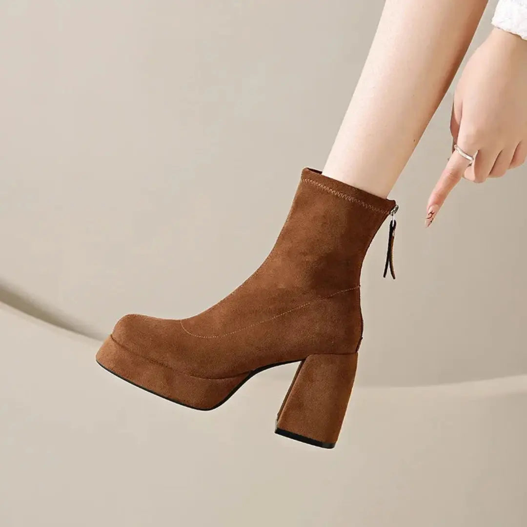 Eloise Suede Block Heel Zip-Up Ankle Boots Artisio